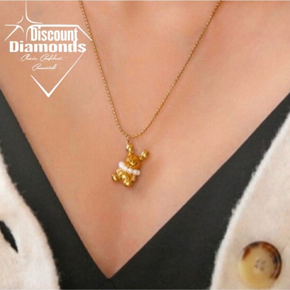 18K Yellow Gold Plated Titanium  "Bunny" Necklace